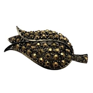 Antique Gold Brown Studded Rose 3” Brooche Pin